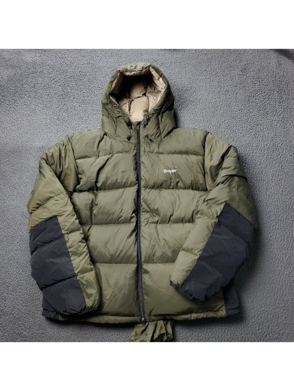 ONLY NY Puffer Down Jacket Mens 2XL XXL Nylon Green Packable Snorkel Windbreaker